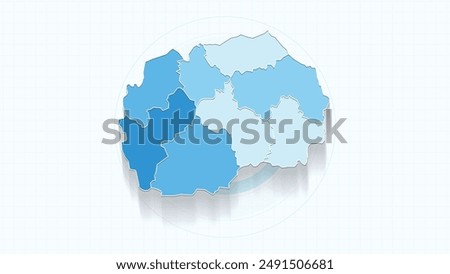 Blue Map of North Macedonia, North Macedonia map with borders of the states, country high detailed illustration map.