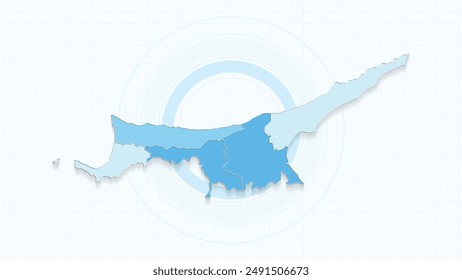 Blue Map of Northern Cyprus, Northern Cyprus map with borders of the states, country high detailed illustration map.