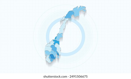 Blue Map of Norway, Norway map with borders of the states, country high detailed illustration map.