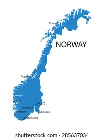 Blue Map Norway Indication Largest Cities Stock Vector (Royalty Free ...