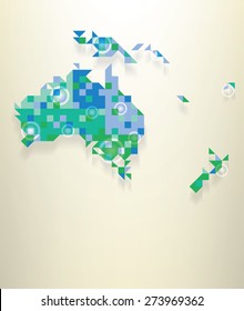 Blue map of the Oceania with round white transparent rings overlay that can be used to locate different points