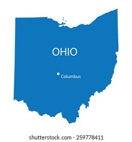 blue map of Ohio with indication of Columbus