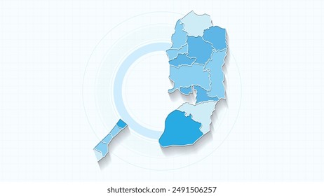 Blue Map of Palestine, Palestine map with borders of the states, country high detailed illustration map.