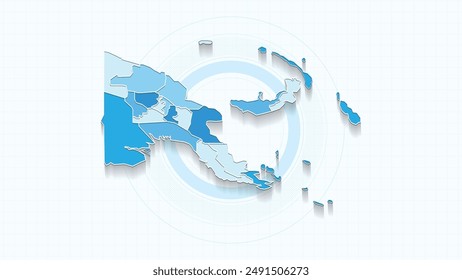 Blue Map of Papua New Guinea, Papua New Guinea map with borders of the states, country high detailed illustration map.