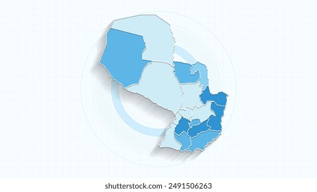 Blue Map of Paraguay, Paraguay map with borders of the states, country high detailed illustration map.