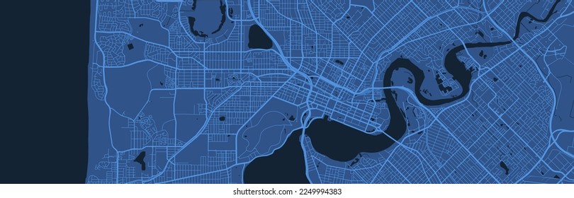 Blue map of Perth city administrative area. Royalty free vector illustration. Cityscape panorama. Decorative graphic tourist map of Perth territory.