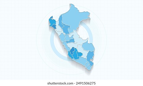 Blue Map of Peru, Peru map with borders of the states, country high detailed illustration map.