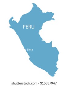 blue map of Peru with indication of Lima