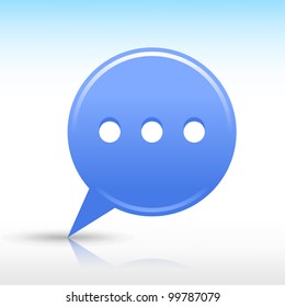 Blue map pin with chat room sign. Satin round web internet button icon with drop gray shadow and color reflection on white background. Vector saved in 10 eps. See more design elements in my gallery