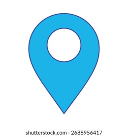 Ícone de pino de mapa azul, Marcador de localização GPS, Ponteiro de marca geo, Ilustração simples do vetor do pino do mapa plano, Símbolo de localização, Pino de navegação Eps10 no fundo branco.