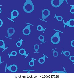 Blue Map pin icon isolated seamless pattern on blue background. Pointer symbol. Location sign. Navigation map, gps, direction, place, compass, contact, search concept. Vector Illustration