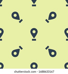 Blue Map pin icon isolated seamless pattern on yellow background. Navigation, pointer, location, map, gps, direction, place, compass, search concept.  Vector Illustration
