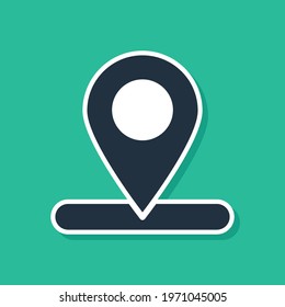 Blue Map pin icon isolated on green background. Navigation, pointer, location, map, gps, direction, place, compass, search concept.  Vector Illustration