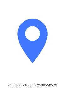 Ícone de pino de mapa azul no plano de fundo branco, ideal para localização, navegação, conceitos GPS, aplicativos de viagem ou ilustrações de mapeamento. Útil para tópicos educacionais, técnicos ou geográficos.