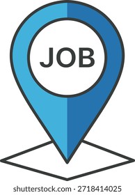 Blue map pin with J O B text inside white circle on white background location employment