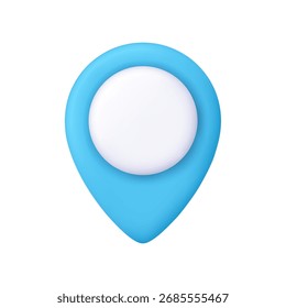 Blue map pin location marker with a white center. Location, navigation, geotag, GPS symbol for travel and map services concept. 3d vector icon. Cartoon minimal style.