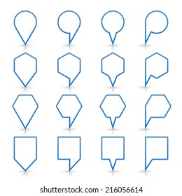 Blue map pin sign location icon with gray reflection and shadow isolated on white background  in simple flat style. This web design element save in vector illustration 8 eps