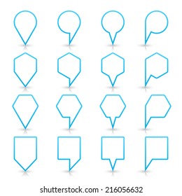 Blue map pin sign location icon with gray reflection and shadow isolated on white background  in simple flat style. This web design element save in vector illustration 8 eps