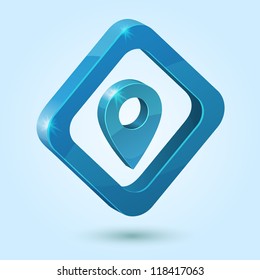 Blue map pin symbol isolated on blue background. This vector icon is fully editable.