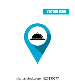 Blue map pin - tray with lid icon isolated on white background