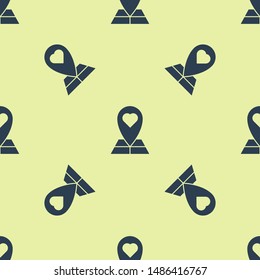 Blue Map pointer with heart icon isolated seamless pattern on white background. Valentines day. Love location. Romantic map pin.  Vector Illustration