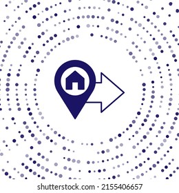 Blue Map pointer with house icon isolated on white background. Home location marker symbol. Abstract circle random dots. Vector