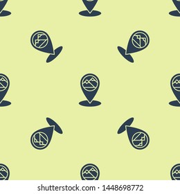 Blue Map pointer with mountain icon isolated seamless pattern on white background. Mountains travel icon.  Vector Illustration