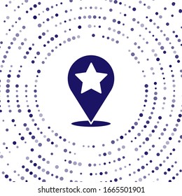 Blue Map pointer with star icon isolated on white background. Star favorite pin map icon. Map markers. Abstract circle random dots. Vector Illustration