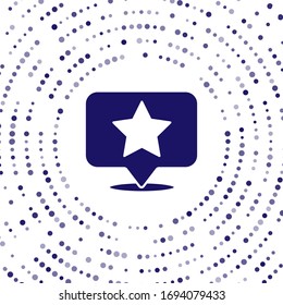 Blue Map pointer with star icon isolated on white background. Star favorite pin map icon. Map markers. Abstract circle random dots. Vector Illustration