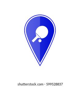 Blue map pointer with table tennis on the white background. Vector design