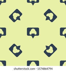 Blue Map pointer with taxi icon isolated seamless pattern on yellow background. Location symbol.  Vector Illustration