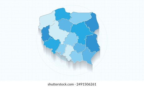 Blue Map of Poland, Poland map with borders of the states, country high detailed illustration map.