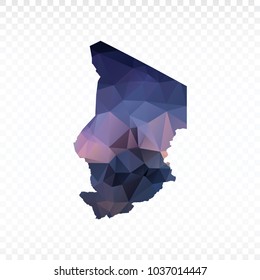 Blue map polygonal-Chad map. Multicolored country map in geometric triangle style for your infographics and earth template for website. Vector illustration eps 10.