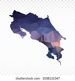 Blue map polygonal-Costa Rica map. Multicolored country map in geometric triangle style for your infographics and earth template for website. Vector illustration eps 10.