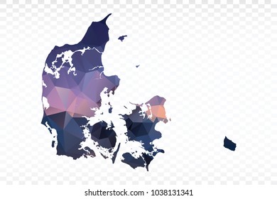 Blue map polygonal-Denmark map. Multicolored country map in geometric triangle style for your infographics and earth template for website. Vector illustration eps 10.