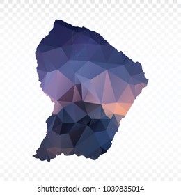 Blue map polygonal-French Guiana map. Multicolored country map in geometric triangle style for your infographics and earth template for website. Vector illustration eps 10.