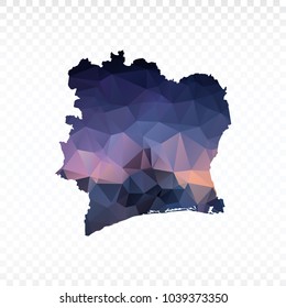 Blue map polygonal-Ivory Coast map. Multicolored country map in geometric triangle style for your infographics and earth template for website. Vector illustration eps 10.