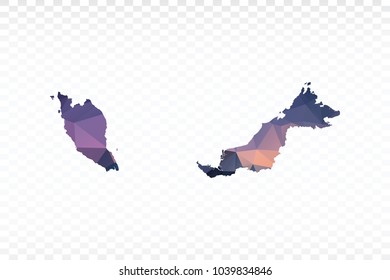 Blue map polygonal-Malaysia map. Multicolored country map in geometric triangle style for your infographics and earth template for website. Vector illustration eps 10.