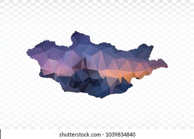 Blue map polygonal-Mongolia map. Multicolored country map in geometric triangle style for your infographics and earth template for website. Vector illustration eps 10.