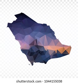 Blue map polygonal-Saudi Arabia map. Multicolored country map in geometric triangle style for your infographics and earth template for website. Vector illustration eps 10.