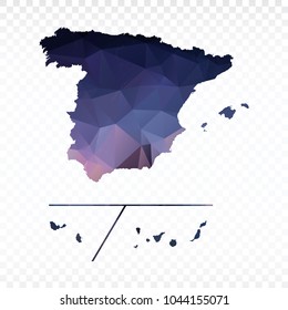 Blue map polygonal-Spain Provinces map. Multicolored country map in geometric triangle style for your infographics and earth template for website. Vector illustration eps 10.