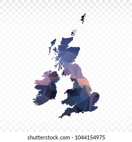 Blue map polygonal-Uk Counties map. Multicolored country map in geometric triangle style for your infographics and earth template for website. Vector illustration eps 10.