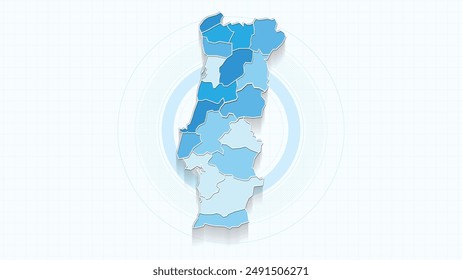 Blue Map of Portugal, Portugal map with borders of the states, country high detailed illustration map.