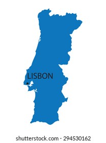 blue map of Portugal with indication of Lisbon