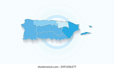 Mapa azul de Puerto Rico, mapa de Puerto Rico con las fronteras de los estados, mapa de ilustración detallada del país.