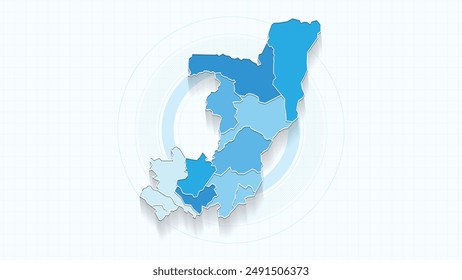 Blue Map of Republic of the Congo, Republic of the Congo map with borders of the states, country high detailed illustration map.