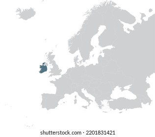 Blue Map of Republic of Ireland within gray map of European continent