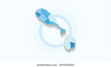 Blue Map of Saint Kitts and Nevis, Saint Kitts and Nevis map with borders of the states, country high detailed illustration map.