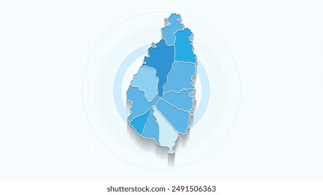 Blue Map of Saint Lucia, Saint Lucia map with borders of the states, country high detailed illustration map.