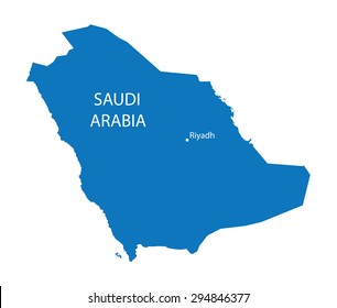 blue map of Saudi Arabia with indication of Riyadh